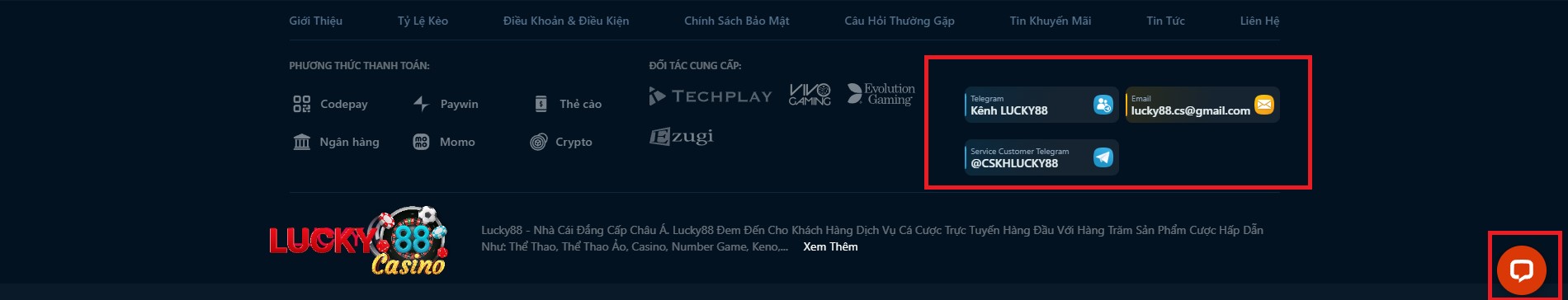 Các hình thức liên hệ chăm sóc khách hàng tại Lucky88